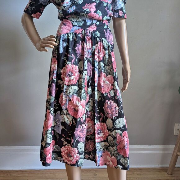 Vintage 80s Jodi Michaels Floral Midi Dress Cottagecore Prairie Twee Size 9/10 - Picture 7 of 13